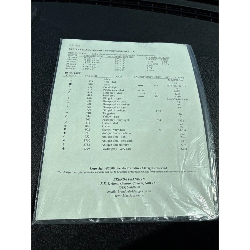 American Sport Motorcycle Cross Stitch Needlepoint Pattern AM201 Vintage Y2K